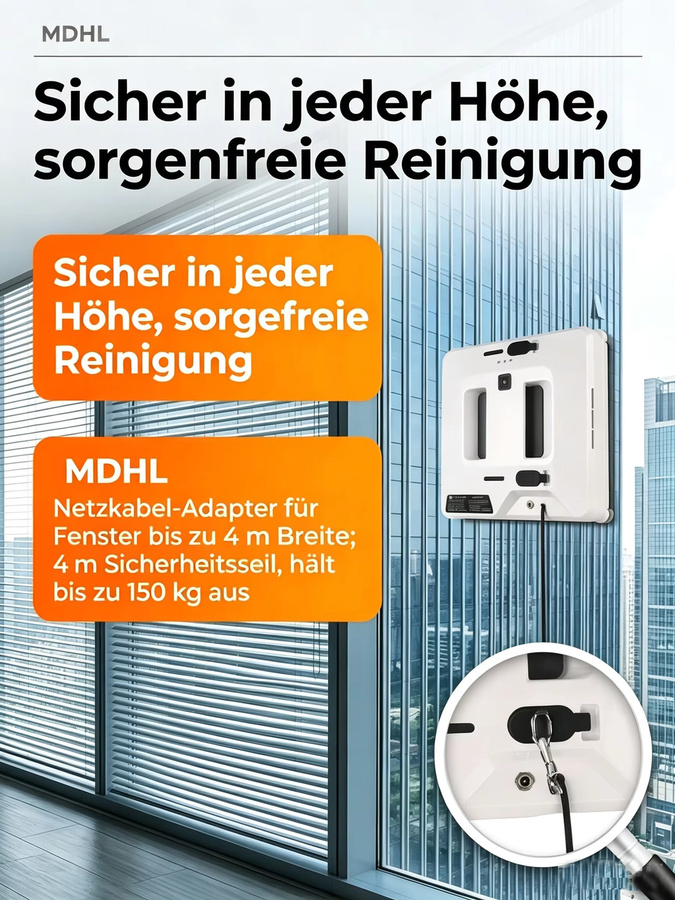 MDHL Fensterputzroboter in Weiß mit 9000Pa Saugkraft, bürstenlosem Motor, Doppel-Düsen Ultraschallvernebelung und Smart Navigation - Bild 4