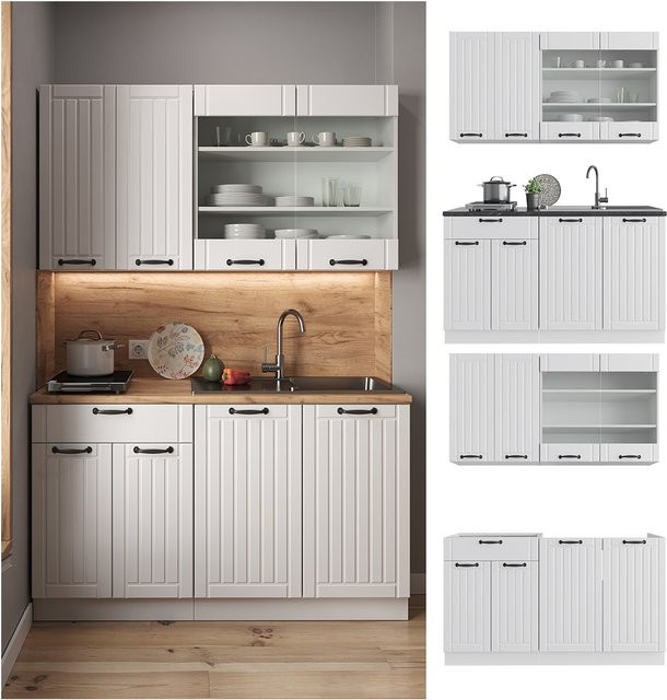 Vicco Küchenzeile Fame-Line Single Einbauküche Landhaus Weiß Breite: 140 cm - Bild 1