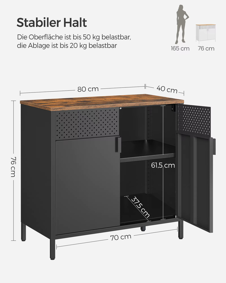 SONGMICS Sideboard im Industriestil mit Doppeltür und verstellbarem Einlegeboden aus Metall in Matt - Bild 3