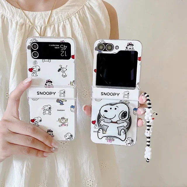 Snoopy und Charlie Brown Handyhülle für Samsung Galaxy Z Flip 7 6 5 4 3 mit magnetischer Halterung und kabellosem Laden aus harter TPU-Schale - Bild 1