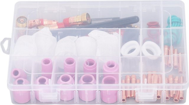 Koogeelife WIG Schweißzubehör Set mit 68 Stück, Glasbecher, Verbinder, Elektrode, Spule und PTFE Frontabdeckung für WP 17 18 26, Multicolor - Bild 1