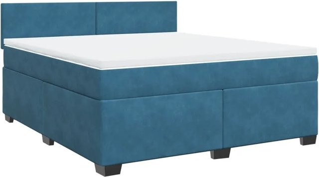 vidaXL Boxspringbett mit Matratze in Blau aus Samt, B/T: 180 x 200 cm - Bild 1