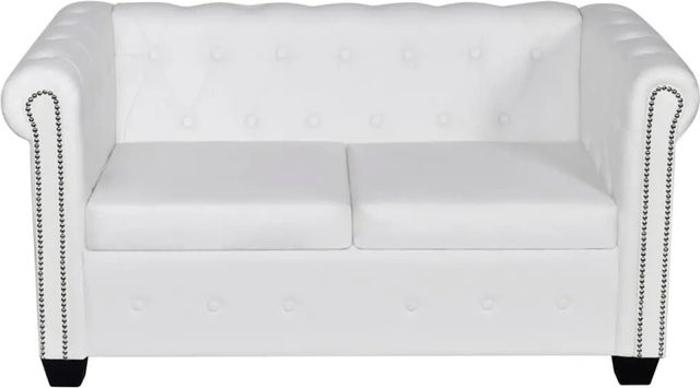 vidaXL Chesterfield-Sofa 2-Sitzer aus Kunstleder in Weiß mit Holzrahmen, B/T/H: 145,5 x 76,0 x 76,0 cm - Bild 1