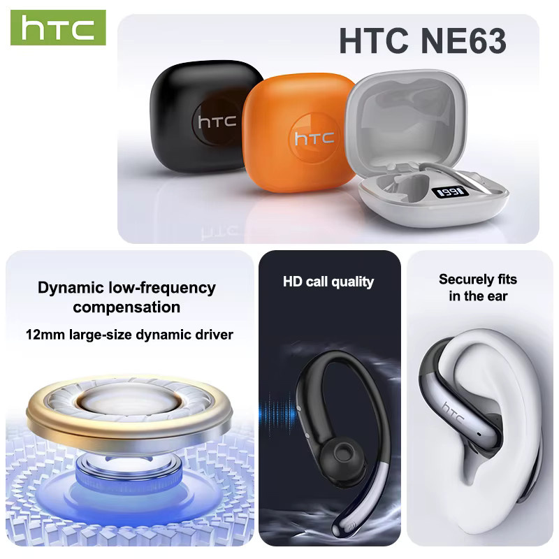 HTC NE63 Open-Ear KI-Übersetzer-Ohrhörer, kabellose Bluetooth-Kopfhörer mit HiFi-Klang, HD-Anrufen und LED-Energieanzeige in Schwarz - Bild 2