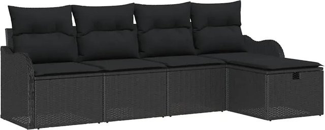 vidaXL Garten-Sofa-Set aus Polyrattan in Schwarz, 5-teiliges Outdoor-Loungemöbel-Set mit Kissen und Stauraumfunktion - Bild 1