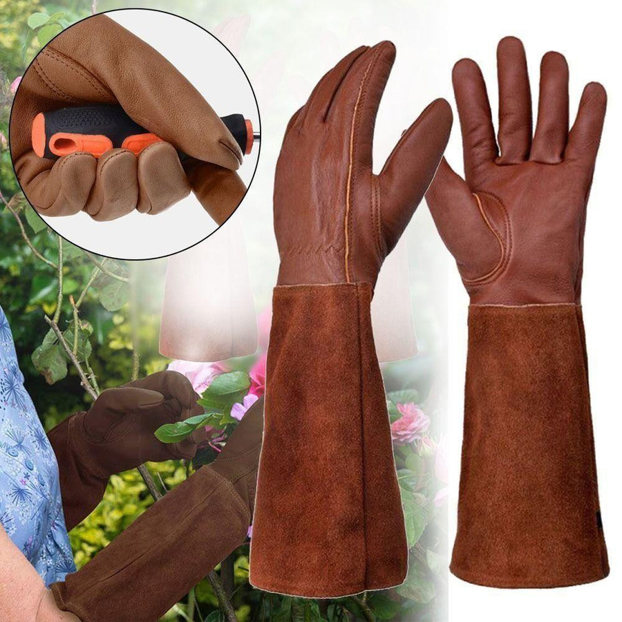 Luyacoth Gartenhandschuhe aus Leder in Kaffeebraun mit langen Ärmeln für Damen und Herren - Bild 7