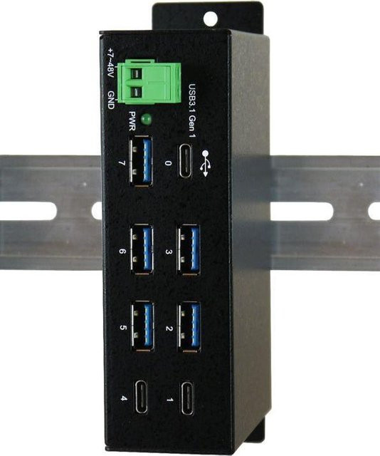 Exsys EX-1196HMS USB-Hub für DIN-Schiene in Schwarz mit 5 x USB 3.1 Gen 1 und 2 x USB-C - Bild 1