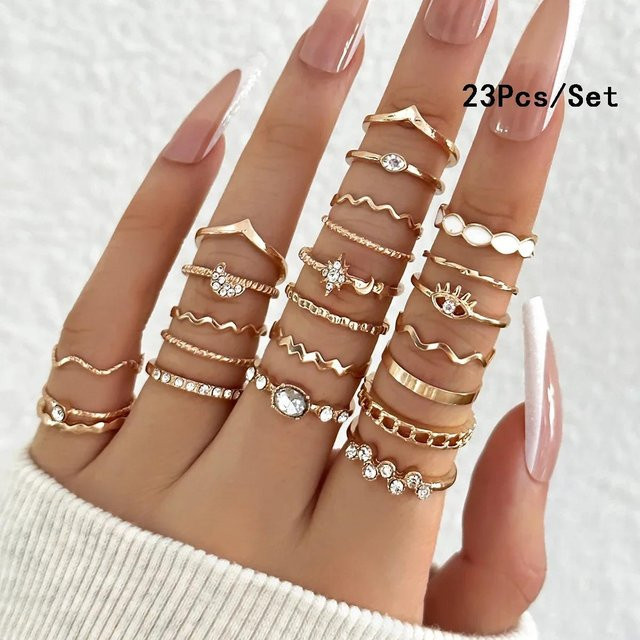 YIRAN Ring Set, Kupfer, Gold, Zirkonia, Damen - Bild 1