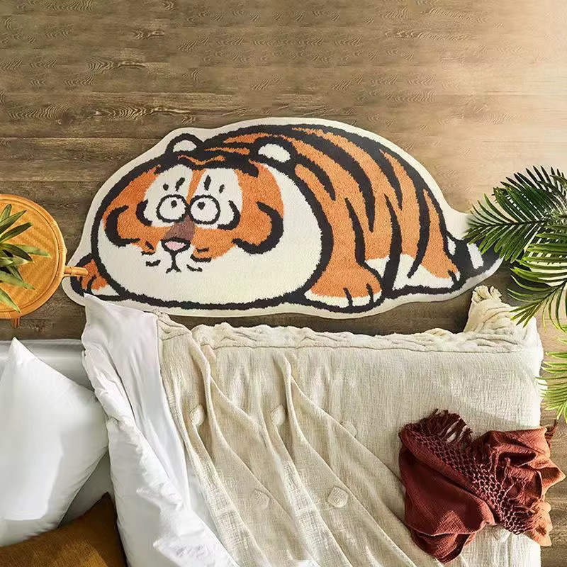 VIKAMA Faux Cashmere Bodenmatte mit Fat Tiger Cartoon-Motiv für Kinder, Badezimmer und Nachttisch, B/T: 60 x 40 cm - Bild 2