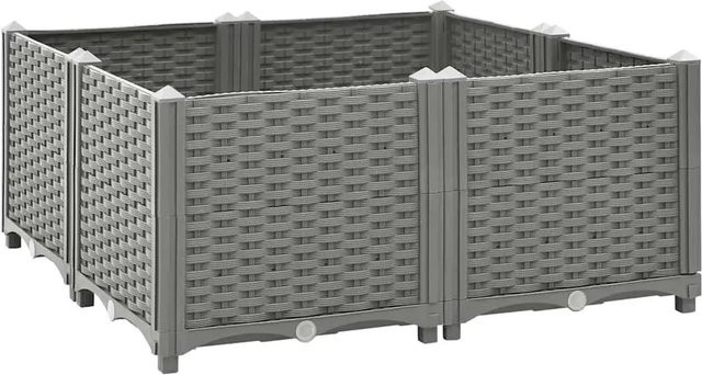 vidaXL Hochbeet in Rattan-Optik aus Polypropylen, Hellgrau, B/T/H: 80 x 80 x 38 cm - Bild 1