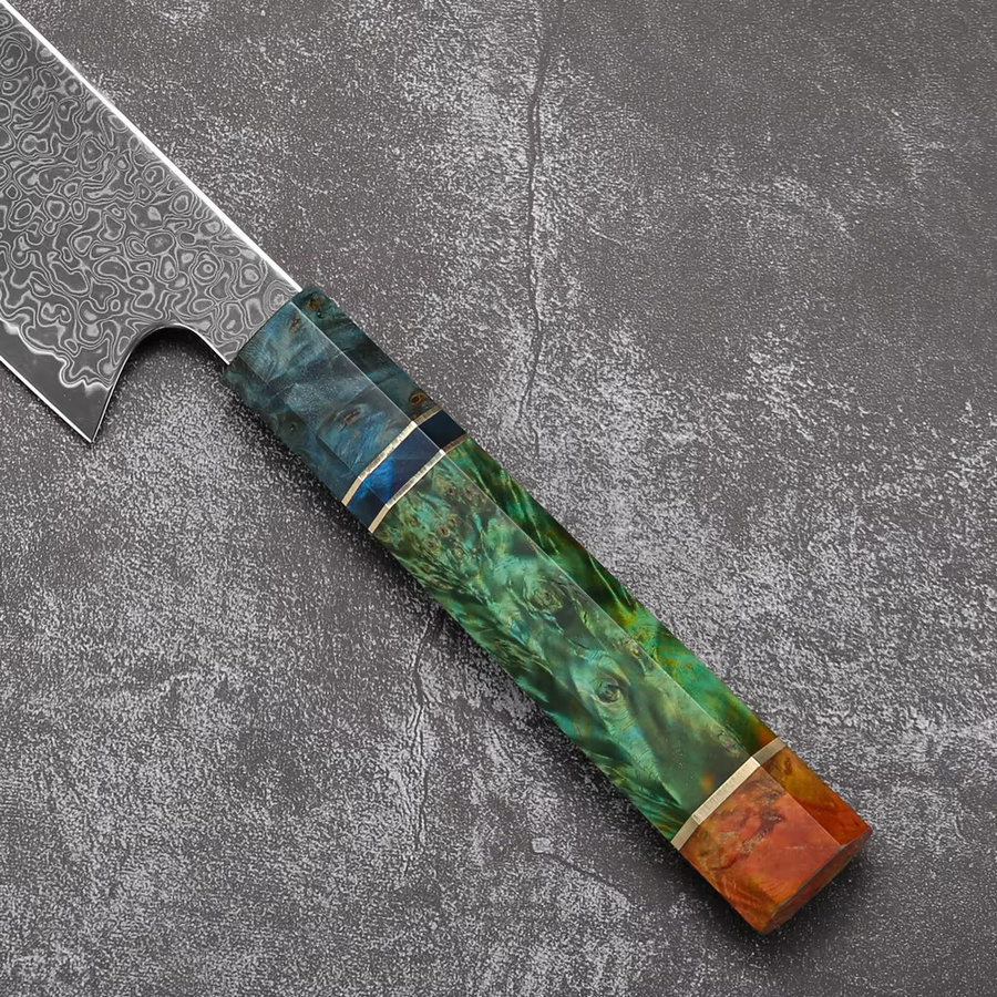 Baovim Kiritsuke-Kochmesser aus 67 Lagen Damaszener Stahl mit farbigem Holzgriff, 20,32 cm - Bild 2
