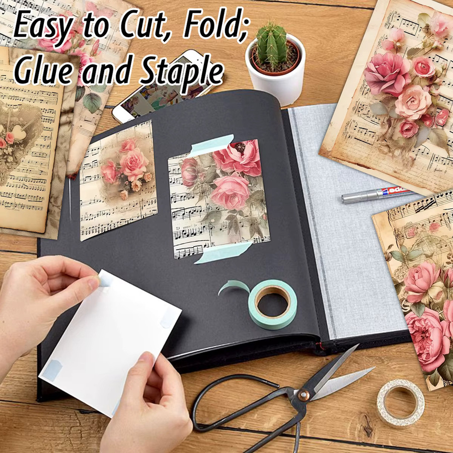 12 Stück Vintage Floral Musikblätter Scrapbook-Papier in Multicolour für Bastelarbeiten und Tagebücher - Bild 3