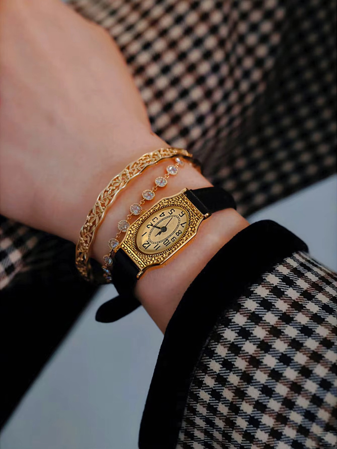 LSVTR Armbanduhr, Quarz, Gold, Leder, Rechteckig, Damen - Bild 4