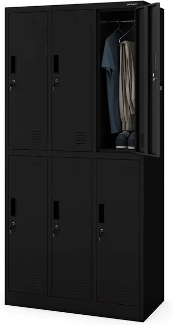 DELUKE Umkleideschrank Spind mit 6 Abteilen aus Metall in Schwarz, Höhe: 185 cm, Breite: 90 cm, Tiefe: 45 cm - Bild 1