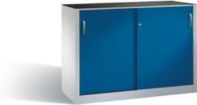 C+P Werkzeug-Beistellschrank mit Schiebetüren, Front Enzianblau, Korpus Lichtgrau, H: 100 cm, B: 160 cm, T: 40 cm - Bild 1