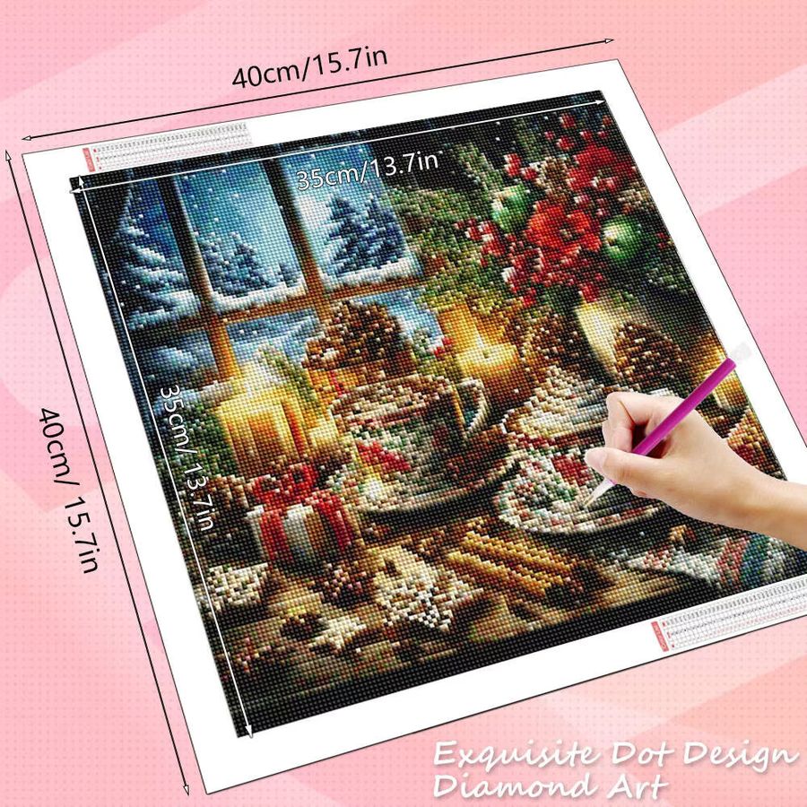 HUACAN Diamantmalerei Wanddeko Weihnachten Kaffeetasse mit runden Bohrern als Winter Mosaik Set - Bild 2