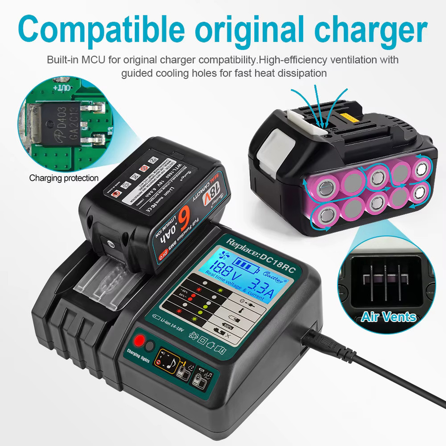Waitley Battery Pro Akku für Makita 18V Elektrowerkzeuge mit Samsung-Zellen, Ersatz für BL1860, Schwarz, 3000 mAh - Bild 3