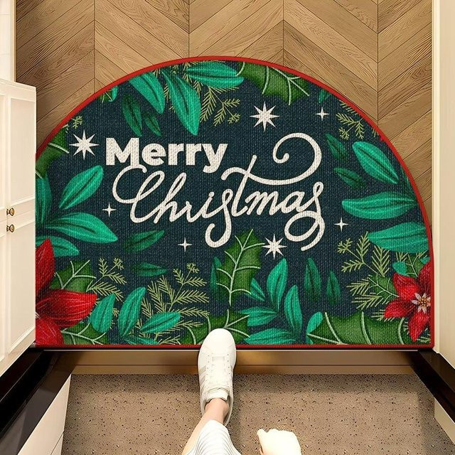 Rutschfeste Seidenring Eingangstürmatte in Grün mit Weihnachtsdesign, B/B: 40 x 60 cm - Bild 1
