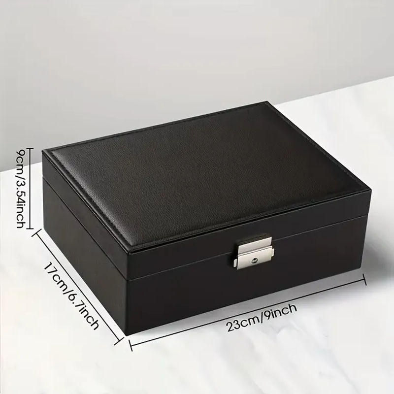 Schmuckaufbewahrungsbox von vaiquela in Schwarz aus Leder mit Schloss und zwei Ebenen für Ringe und Halsketten - Bild 2