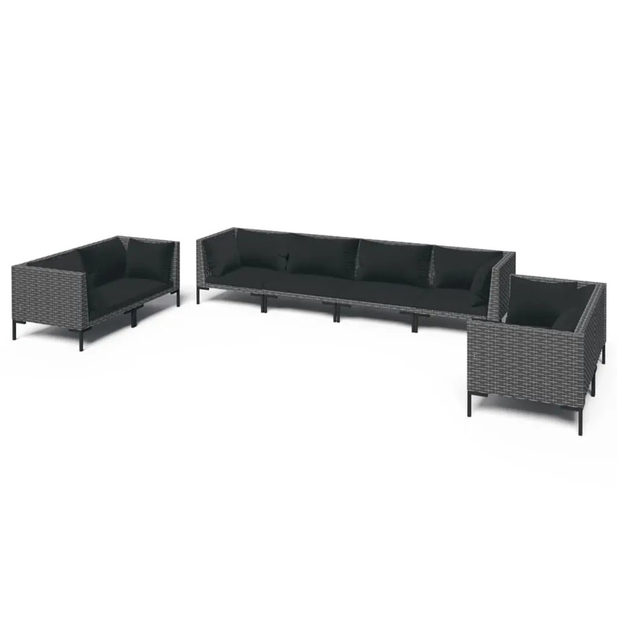 vidaXL 8-teiliges Garten-Lounge-Set in U-Form aus Poly Rattan mit Kissen in Dunkelgrau und Schwarz - Bild 2