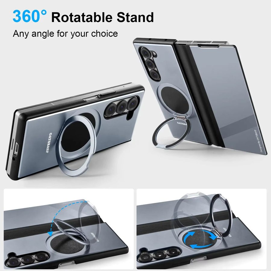 Eary Leder-Metall-Handyhülle für Samsung Galaxy Z Fold 6 in Schwarz mit 360 Grad drehbarem Magnetständer und Stoßschutz - Bild 2
