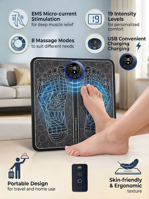 AXH EMS Fußmassagegerät mit Fußtherapie-Funktion und Meridian-Massage in Schwarz - Bild 1