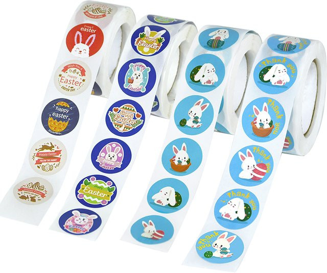 ZQNYCY Ostern Aufkleber mit Kaninchen und Eiern, 500 Stück bunte Etiketten für Geschenke und Dekorationen - Bild 1