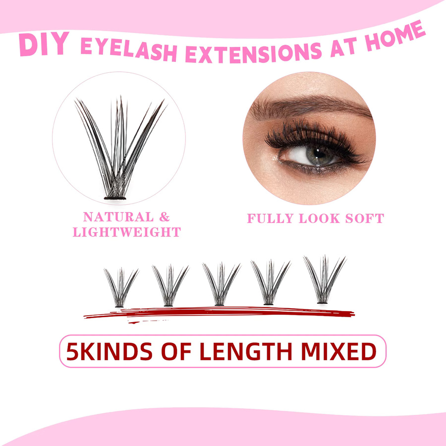 EYENGLE DIY-Wimpernverlängerungsset, 18 Reihen Mix-Cluster-Wimpern mit Kleber und Pinzette, Unisex - Bild 3