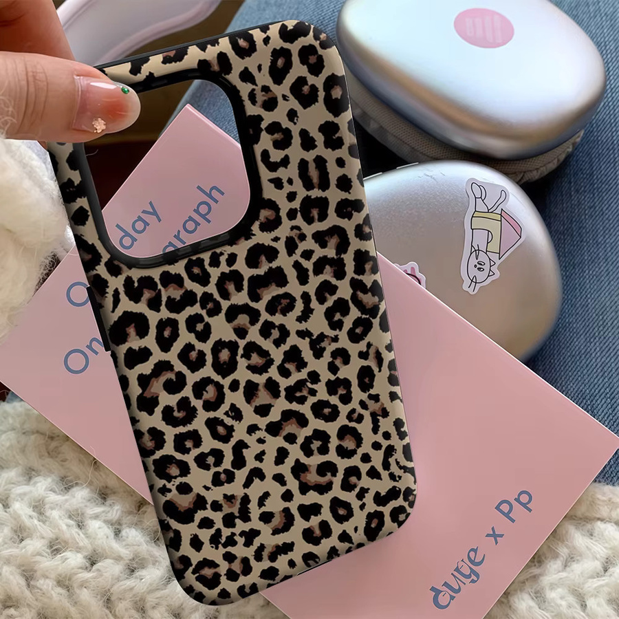 Handyhülle mit klassischem Leopardenmuster für Apple iPhone 17 16 15 14 13 12 11 Pro Max Plus in Multicolour mit doppelschichtiger Rückseite - Bild 5