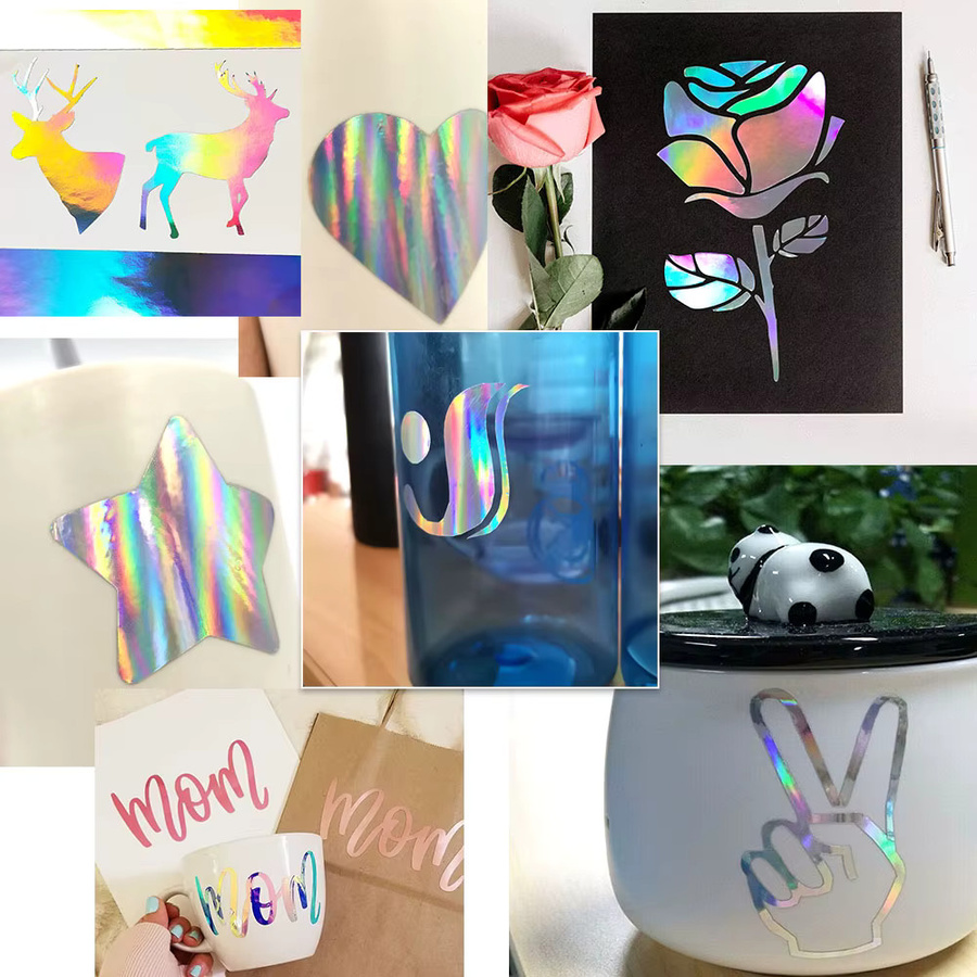 Holografisches Vinyl in Silber als selbstklebende Folie zum Basteln und Schneiden für Tassen, Wände oder Glas - Bild 2