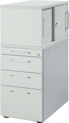 Schäfer Shop Genius Standcontainer mit Aufsatzschrank, Schiebetüren, abschließbar, Lichtgrau - Bild 1