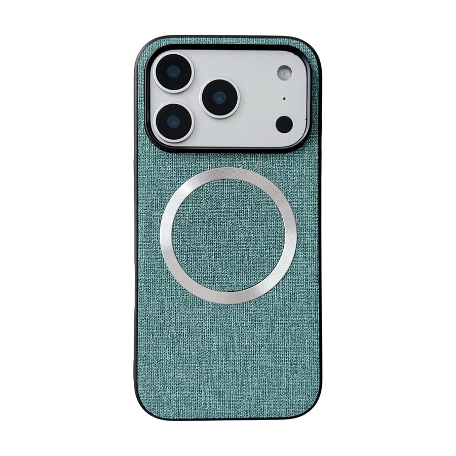 Luxuriöse KELAPA Handyhülle aus Stoff und Leder für iPhone in Blau mit magnetischer kabelloser Ladefunktion - Bild 5