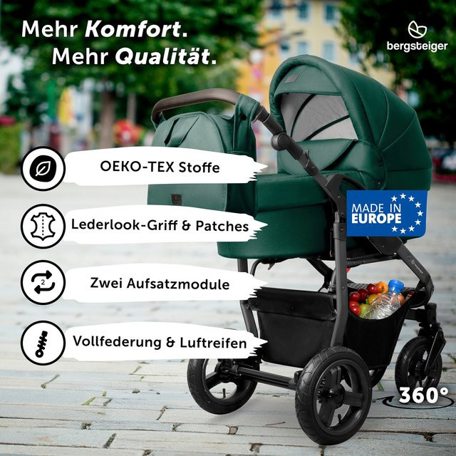 Bergsteiger Kinderwagen Capri 3in1 Kombi mit Babyschale in Grün - Bild 1