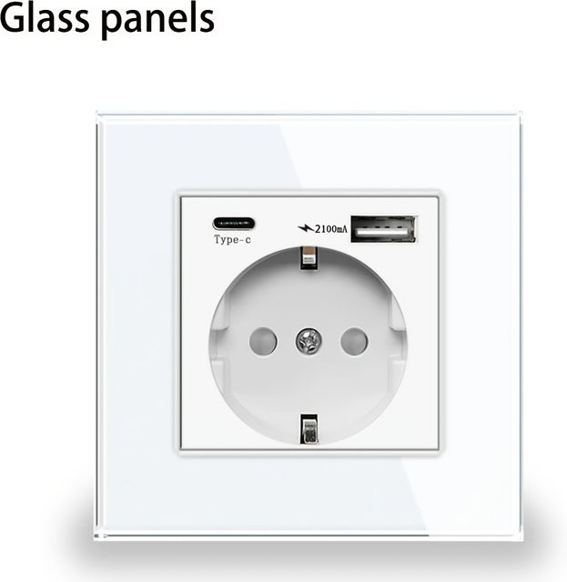EIOMR Wandsteckdose mit USB-C Anschluss, EU-Standard Typ-C, Weiß, 16A, AC110V-250V, Unterputz-Installation - Bild 1