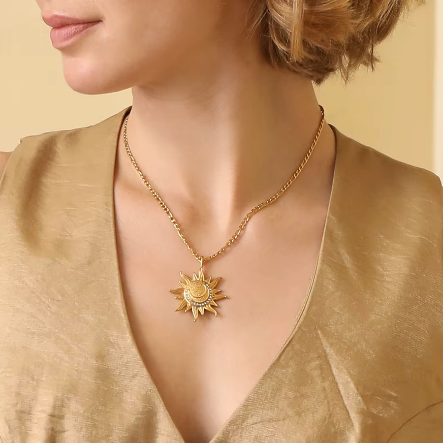 E.B.belle Charm-Halskette mit Sonnenanhänger, Edelstahl, Zirkonstein, Unisex - Bild 2