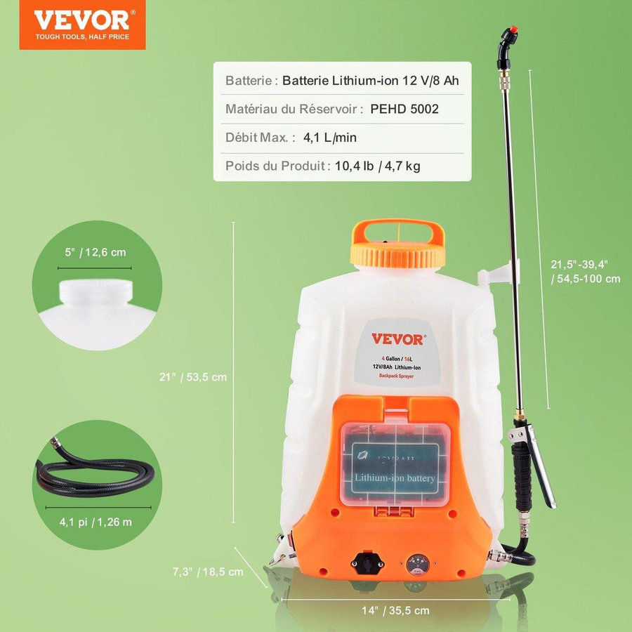 Akkubetriebene Rucksack-Spritze von Buying Solutions, MB mit 15,1 l Tank und einstellbarem Druck von 0-90 PSI - Bild 2