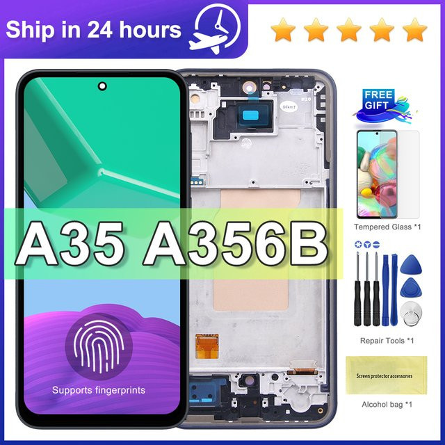 Samsung A35 5G AMOLED Display mit Rahmen und Digitizer in Schwarz als Ersatzteil für A356 LCD Touchscreen - Bild 1