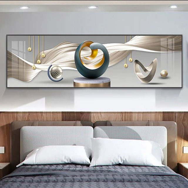 TPFLiving XXL Riesen Luxus Poster Leinwand Abstrakte Linien und Formen in Weiß, Blau, Grau, Silber und Gold, B: 50 cm, H: 200 cm - Bild 1