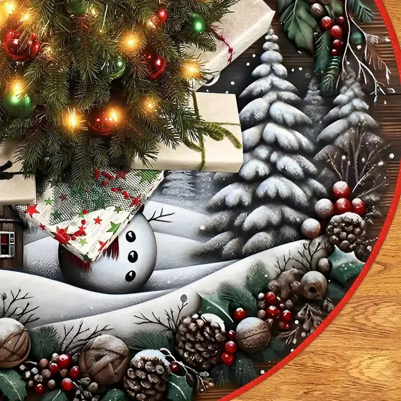 VIKAMA Weihnachtsbaumrock mit Schneemann- und Schneeszene-Design in Multicolour, Textil, Durchmesser: 120 cm - Bild 4