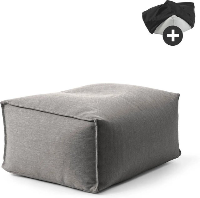 mokebo Outdoor Pouf mit Schutzhülle als Sitzhocker und Bodenkissen für Garten, Balkon und Terrasse in Steingrau - Bild 1