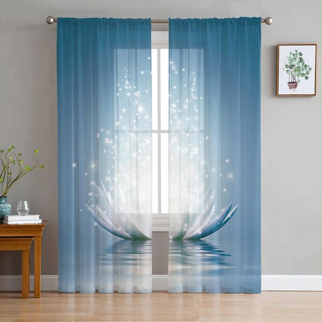 Yiran Furniture Lotusblume Tüllvorhang Gelb mit Blumenmuster, transparent, Breite: 135 cm, Höhe: 215 cm - Bild 1