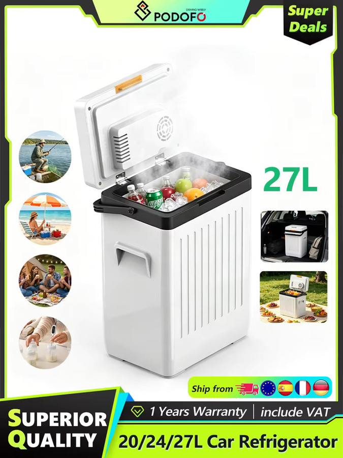 Podofo Mini Kühlschrank und Gefrierschrank in Weiß, Tragbarer 12/24V DC und 100-240V AC Kompressor-Kühlschrank für Outdoor und Zuhause - Bild 8