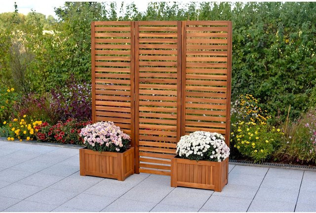 Merxx Sichtschutzwand aus Akazienholz mit 2 Blumenkästen, braun, B/H/T: 158 x 165,5 x 32,5 cm - Bild 1