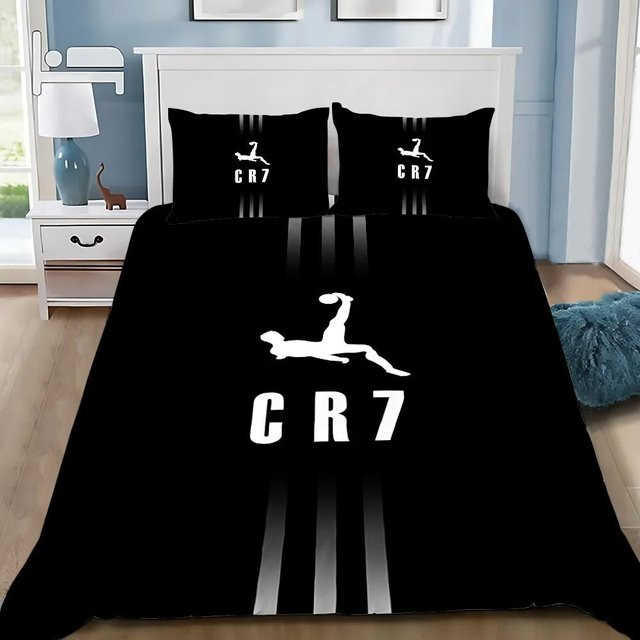 Bettwäscheset Fußball CR7 Ronaldo mit Bettbezug und Kissenbezug, Schwarz, B/H: 140 x 210 cm - Bild 1