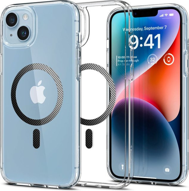 Spigen Ultra Hybrid Carbon MagSafe Schutzhülle für Apple iPhone 14 Plus, Transparent - Bild 1