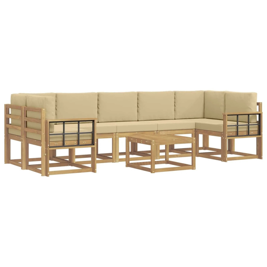 vidaXL Outdoor-Sofagarnitur 6-teilig in Braun, Beige und Weiß mit Holzoptik - Bild 2