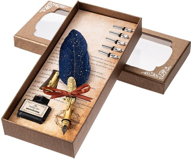 TOMTOP JMS Retro Kalligraphie-Set mit Feder-Dip-Tintenstift und 5 navy blauen Tinten in Vintage-Optik - Bild 1