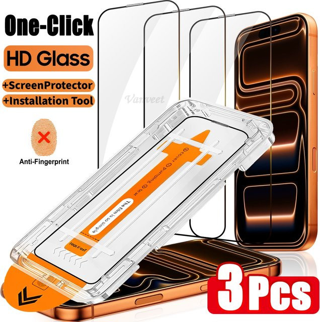 3er-Set Oleophobe HD- und Blickschutzfolie für Apple iPhone 17 Pro Max, 16, 15, 14, 13 in Transparent mit automatischer Ausrichtung und staubfreier Anbringung - Bild 1