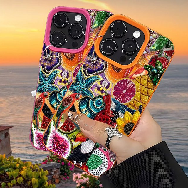 Silikon Soft Cover mit buntem tropischem Früchte-Tierdruck für dein iPhone (kompatibel mit iPhone 17 Air, 16, 15, 14, 13, 12, 11 Pro Max XS Max), Mehrfarbig - Bild 1