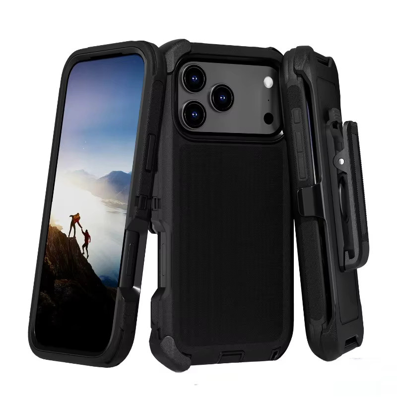Stoßfeste Militär-Schutzhülle mit Clip für Apple iPhone in Schwarz - Bild 2